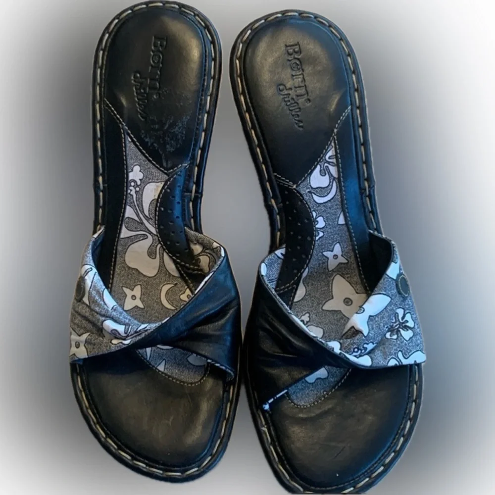 BORN “DRILLES” platform espadrilles, twisted black leather, canvas upper. 10 EUC